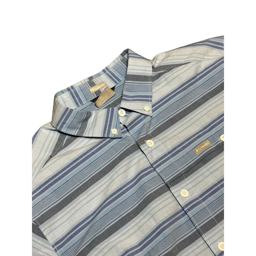 Columbia‎ Shirt Mens M Blue Striped Button Up Short Sleeve Casual